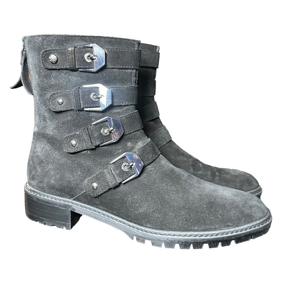 STUART WEITZMAN JITTERBUG MOTO BLACK SUEDE BIKER MOTORCYCLE BOOT 7.5 - Picture 6 of 13